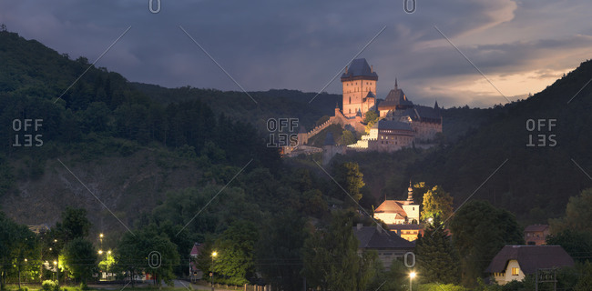 Karlstejn Castle in the evening.