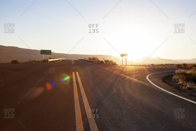 Road intersection in rural desert setting