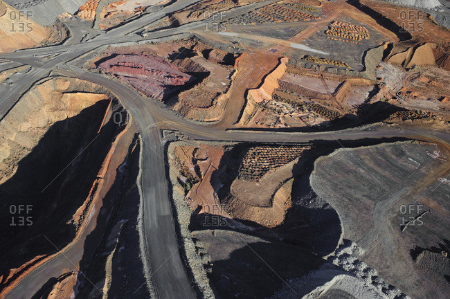 Aerial view of interconnected roads in a mining area in the Australian Outback