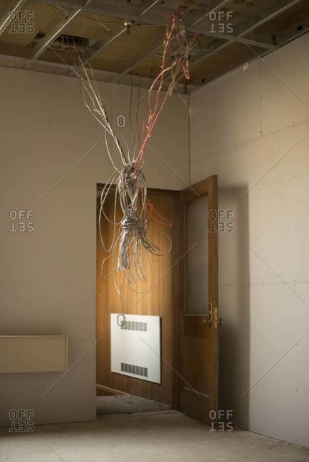 Wires hanging during renovation of a building