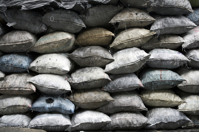 Stack of sacks of agricultural produce