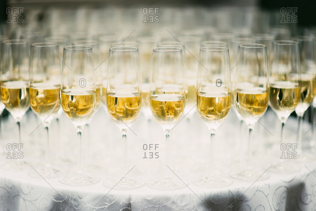 Glasses with champagne for wedding reception