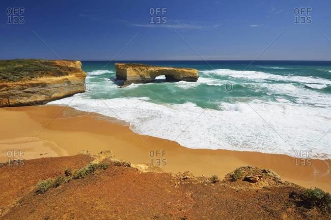 Eroded Limestone Rock in Ocean in Summer, London Arch, Port Campbell National Park, Great Ocean Road, Victoria, Australia