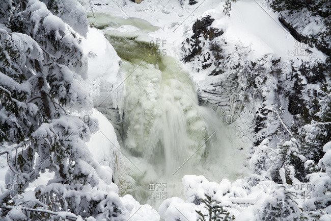 Sainte Anne Waterfall in winter in Gaspesie National Park, Quebec, Canada
