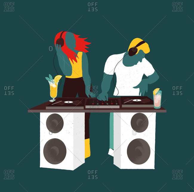 An illustration of DJs playing music