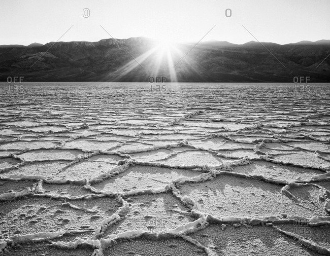 Sunburst on Badwater salt flats, Death Valley National Park