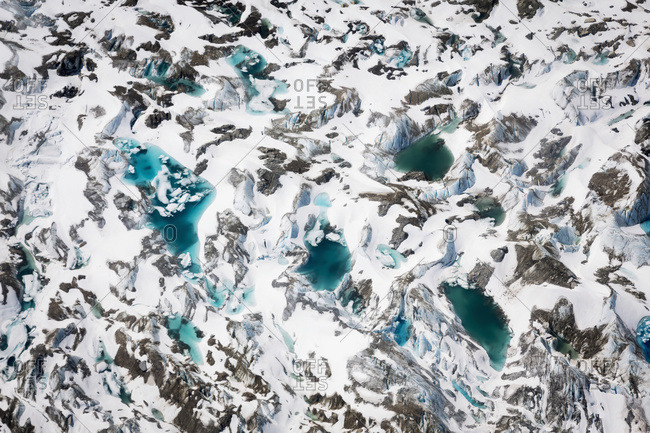 Aerial view of a glacier in the Alaska range, Interior Alaska, Alaska, United States of America