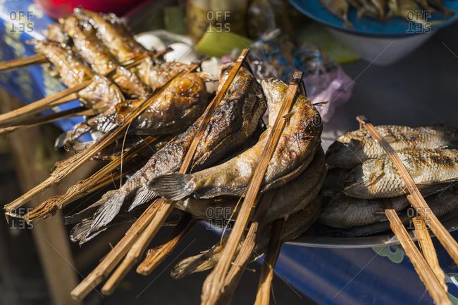 Barbecued fish in Battambang market, Battambang, Cambodia