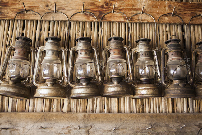 Metal kerosene lanterns in Ezuz, Israel