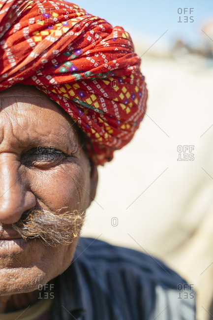Close up of elderly Indian man with turban