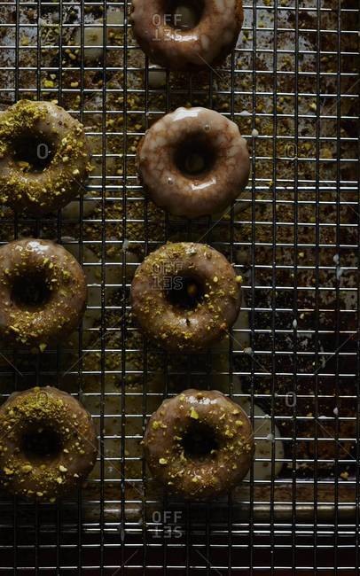 Pistachio cardamom doughnuts with mascarpone glaze