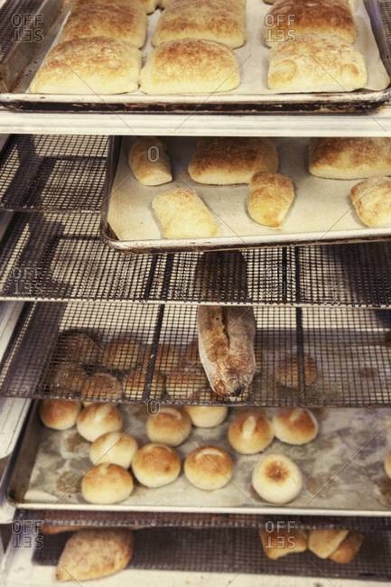Baked goods on a bakery rack
