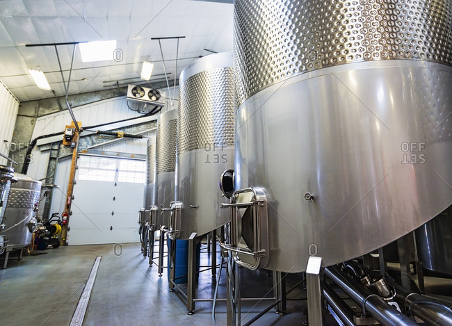 Winery cellar with stainless steel tanks