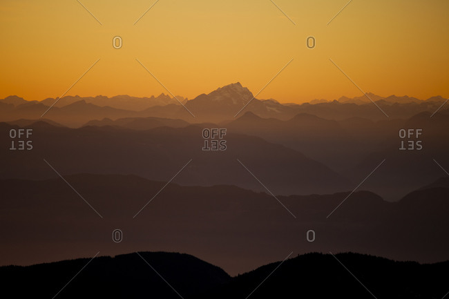 Layers of mountains just north of the Fraser Valley, British Columbia, Canada