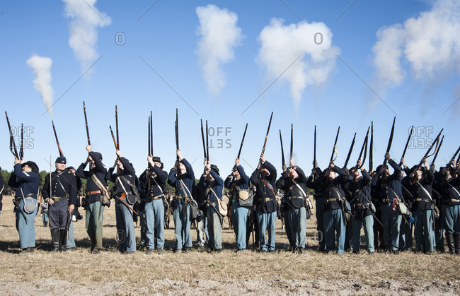Civil War soldiers shooting re-enactment, Brooksville, Florida, USA