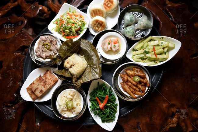A variety of dim sum dishes