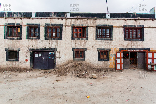 Building made in traditional Tibetan style in Thiksey, Ladakh, India