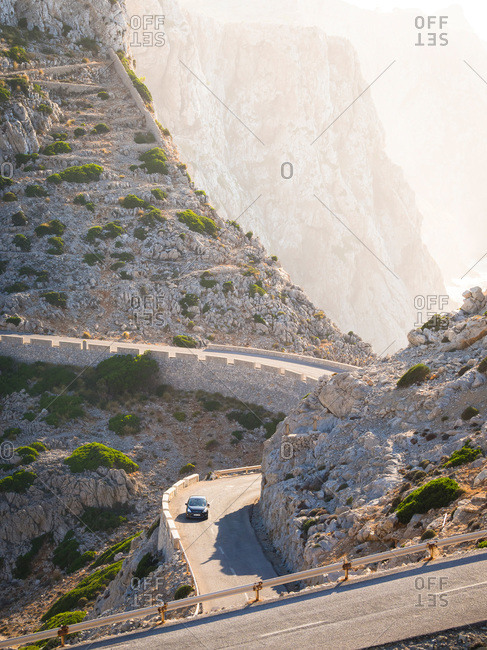 Car driving on mountain road, Mallorca