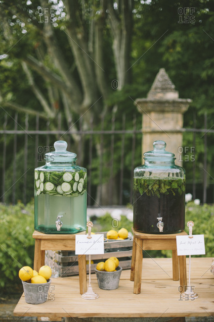 Refreshment dispensers on wedding table
