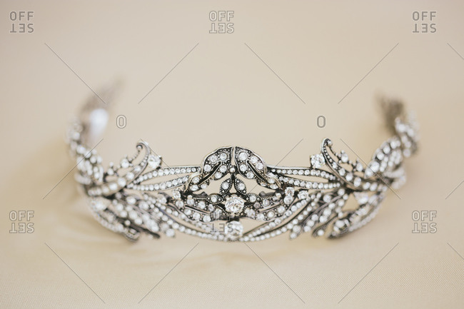 Close up of a bridal tiara