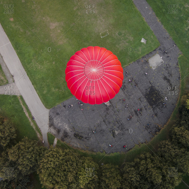 Red hot air balloon in Centras, Kaunas, Lithuania
