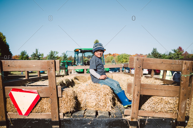 Boy going on hay ride
