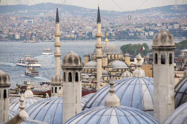 New Mosque (Yeni Cami) seen from Suleymaniye Mosque, Istanbul, Turkey