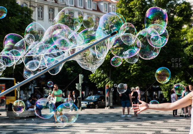 Giant soap bubbles in the park