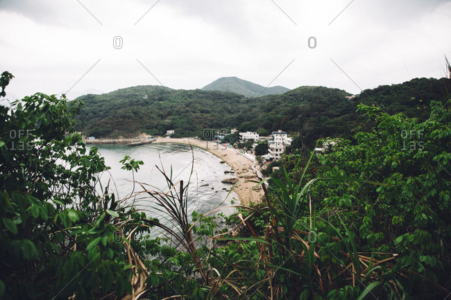 View of a beach community from a tropical forest