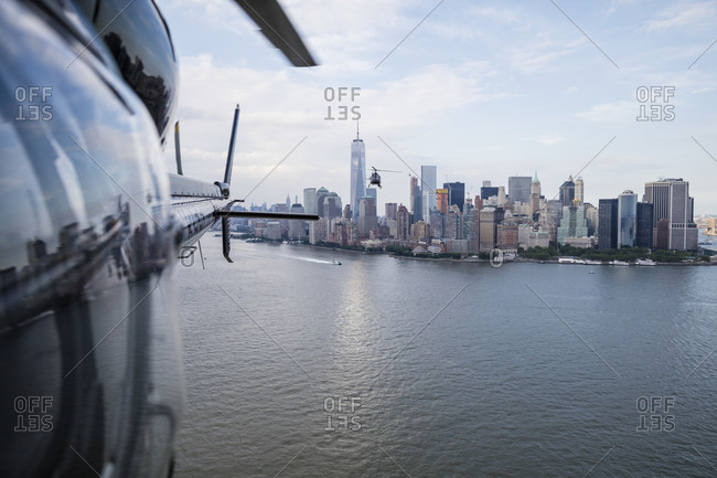 Aerial view of lower Manhattan from a helicopter, New York City, NY