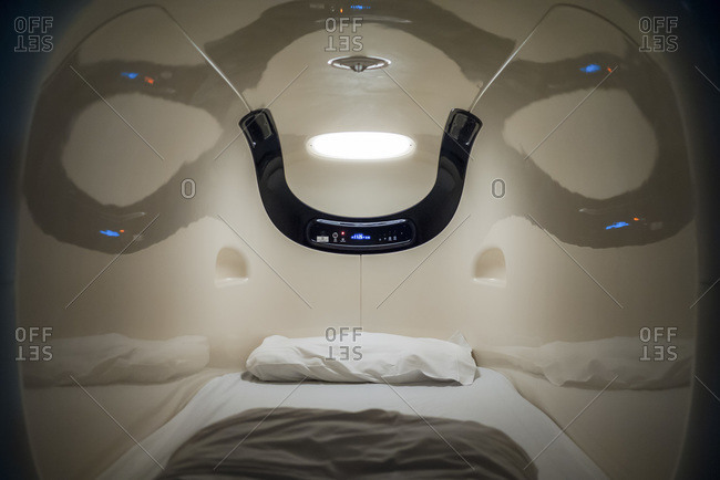 Interior of a capsule hotel bed
