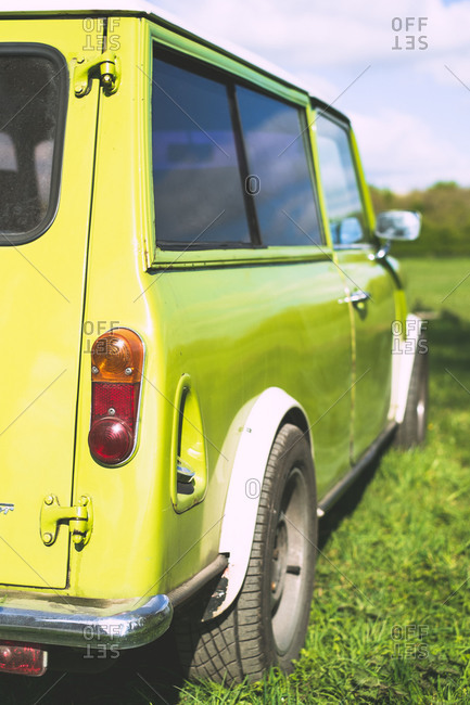 Lime green van in the English countryside