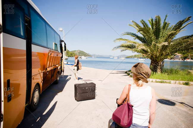 Women by a bus in Croatia