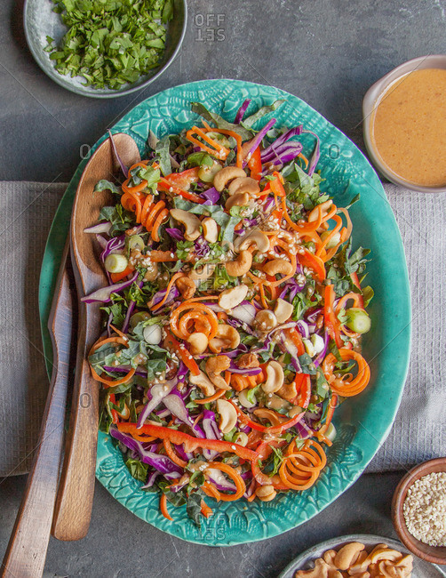 Overhead view of spiralized chop salad