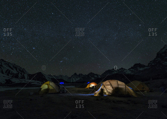 Ama Dablam mountain Base Camp at night