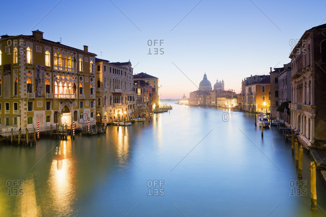 View of Grand Canal and the basilica Santa Maria della Salute on Dorsoduro in Venice Italy