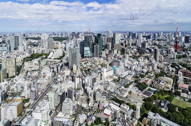 Sunny cityscape of Tokyo Japan