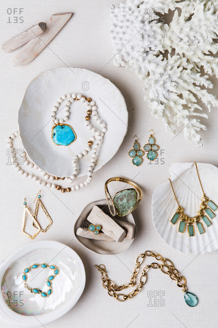 Gold, white and turquoise jewelry