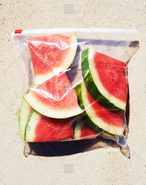 Slices of watermelon in plastic storage bag