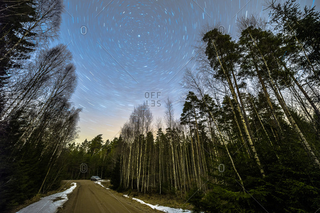 Forest road under starry sky, Ostergotland