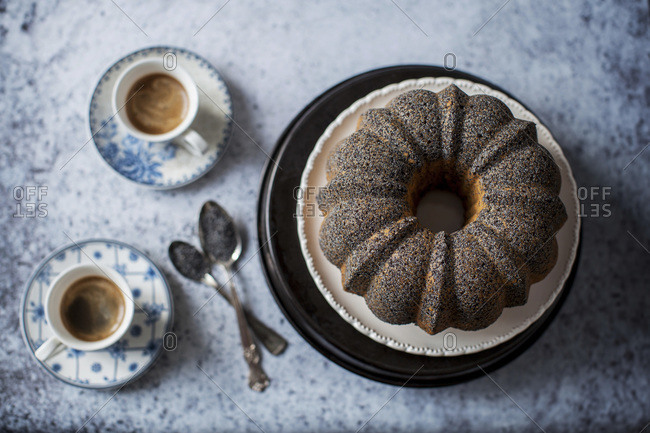 Lime poppy seed cake served for a coffee break