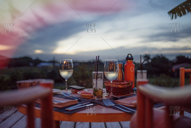 Romantic table set for two at twilight