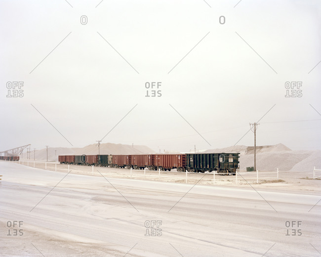 Railroad cars at a quarry near Lake Bridgeport, Texas