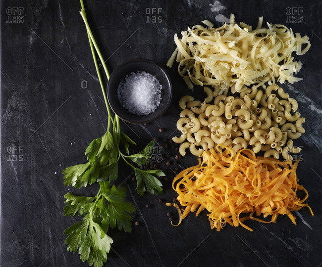 Raw ingredients for macaroni and cheese