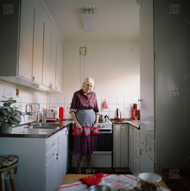 A elderly woman in a kitchen, Sweden