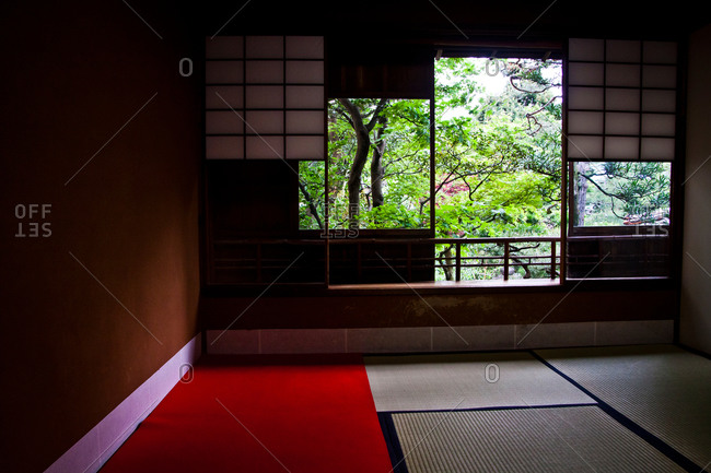 A view of the courtyard garden in the Nomura Samurai House in Kanazawa, Japan