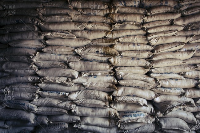 Bags of refined sugar, India