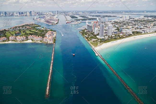 Aerial view of Government Cut in Miami, FL