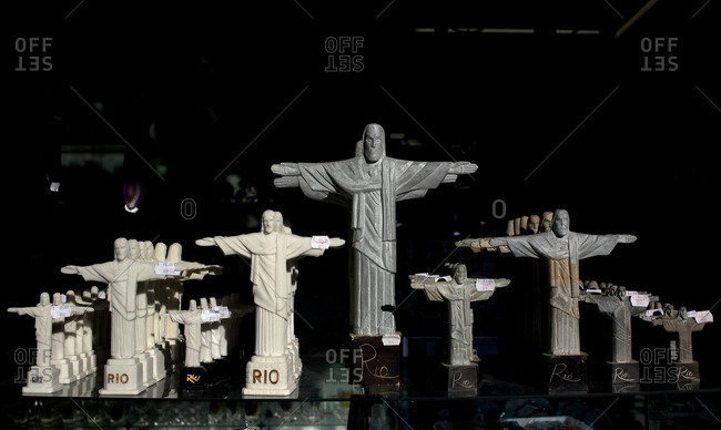 Miniature statues of Christ the Redeemer on sale in the souvenir shop on site