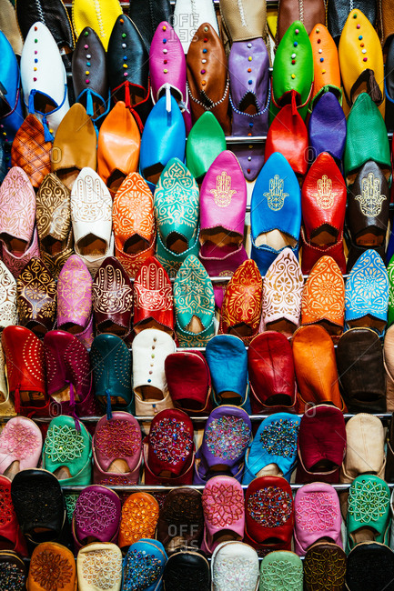 Colorful slippers in market in Marrakech, Morocco